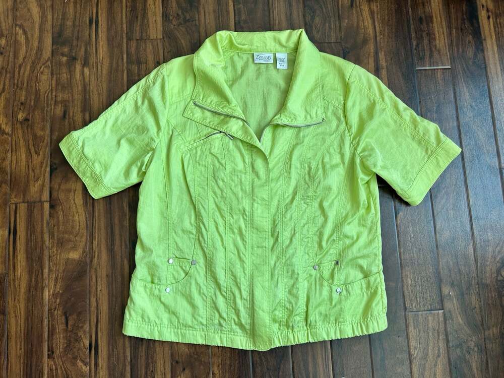 Zenergy by Chico's Women's Short Sleeve Full Zip Jacket Lime Green Size 1